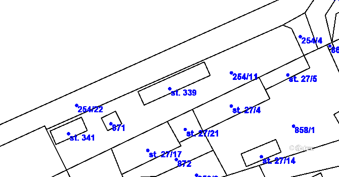 Parcela st. 339 v KÚ Podluhy, Katastrální mapa