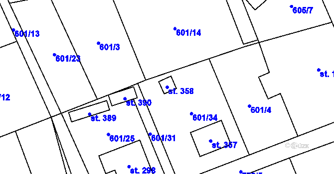 Parcela st. 358 v KÚ Podluhy, Katastrální mapa