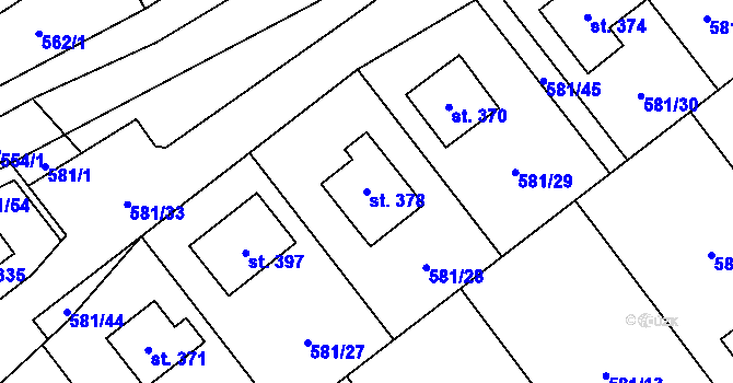 Parcela st. 378 v KÚ Podluhy, Katastrální mapa