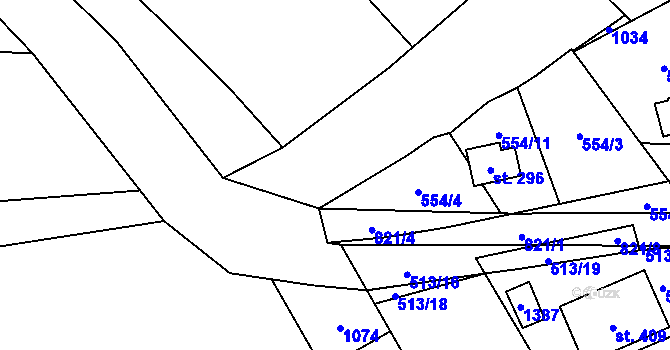 Parcela st. 554/9 v KÚ Podluhy, Katastrální mapa