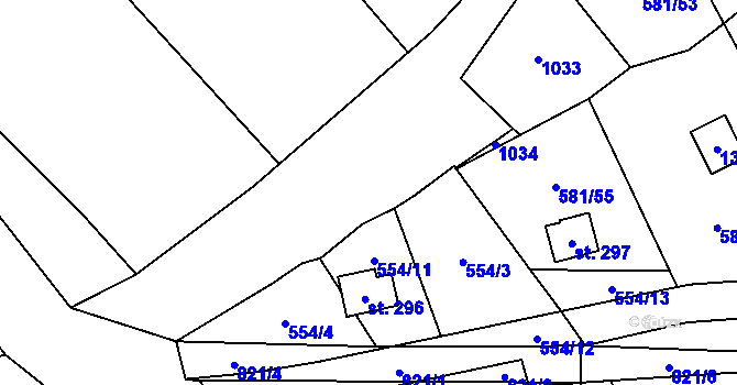 Parcela st. 554/10 v KÚ Podluhy, Katastrální mapa