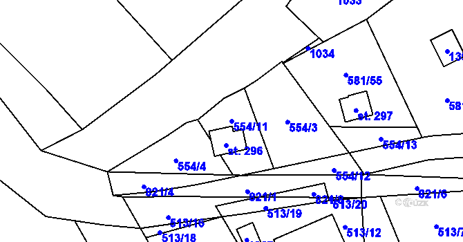 Parcela st. 554/11 v KÚ Podluhy, Katastrální mapa