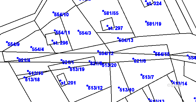 Parcela st. 554/12 v KÚ Podluhy, Katastrální mapa
