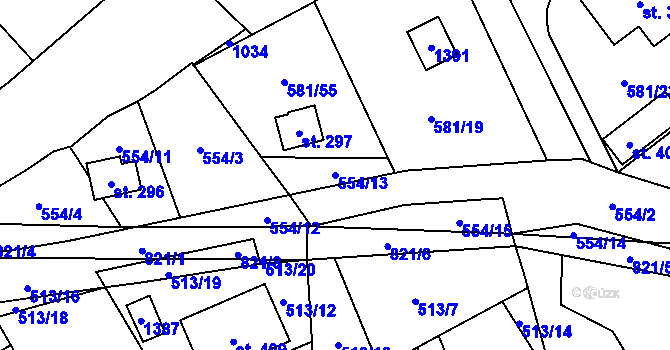 Parcela st. 554/13 v KÚ Podluhy, Katastrální mapa