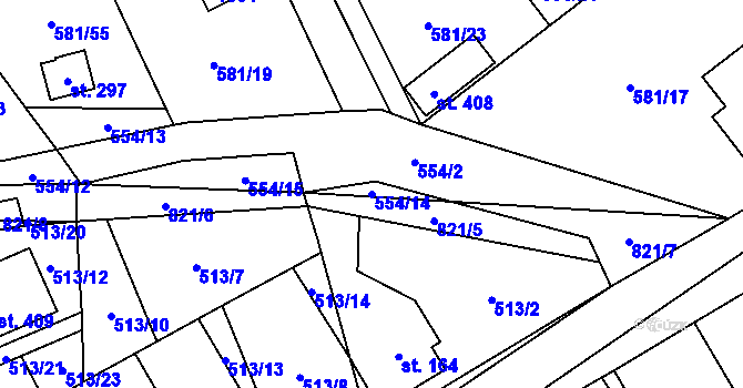 Parcela st. 554/14 v KÚ Podluhy, Katastrální mapa