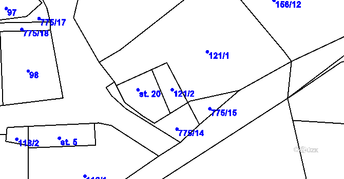 Parcela st. 121/2 v KÚ Podluhy, Katastrální mapa