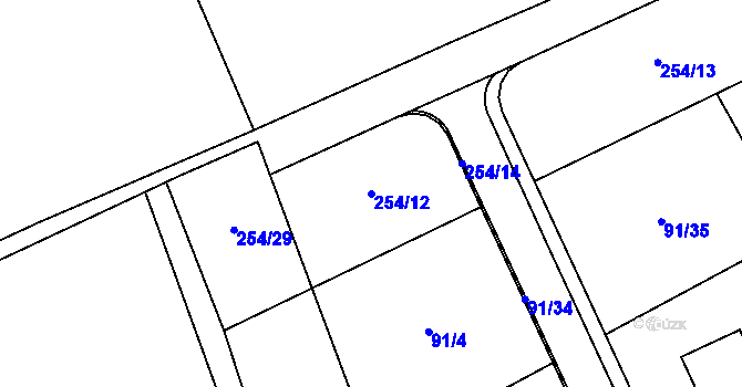 Parcela st. 254/12 v KÚ Podluhy, Katastrální mapa