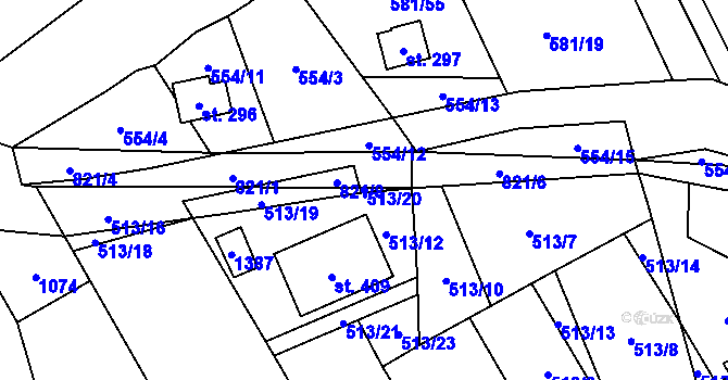 Parcela st. 513/20 v KÚ Podluhy, Katastrální mapa