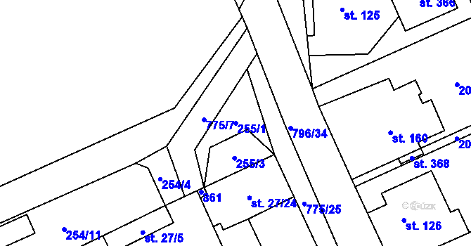Parcela st. 255/1 v KÚ Podluhy, Katastrální mapa