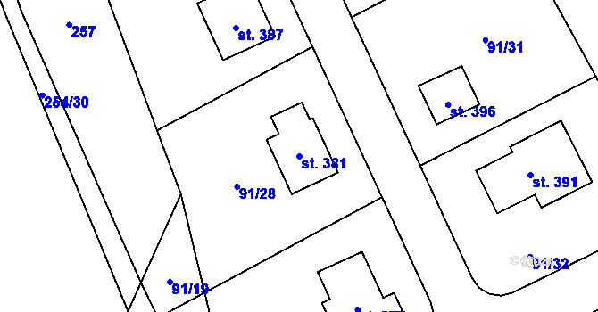 Parcela st. 381 v KÚ Podluhy, Katastrální mapa