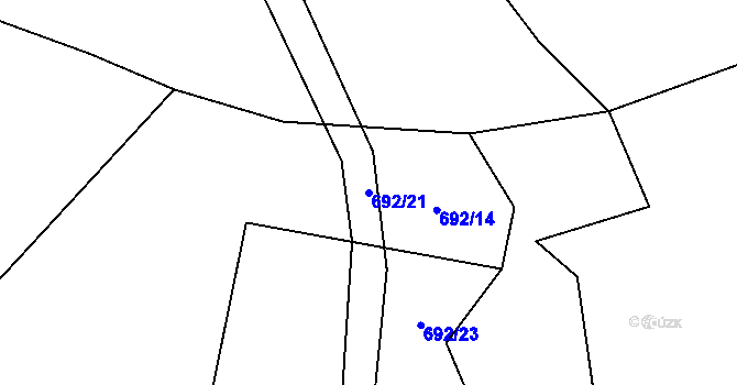 Parcela st. 692/21 v KÚ Podluhy, Katastrální mapa