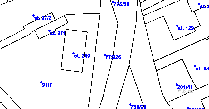 Parcela st. 775/26 v KÚ Podluhy, Katastrální mapa