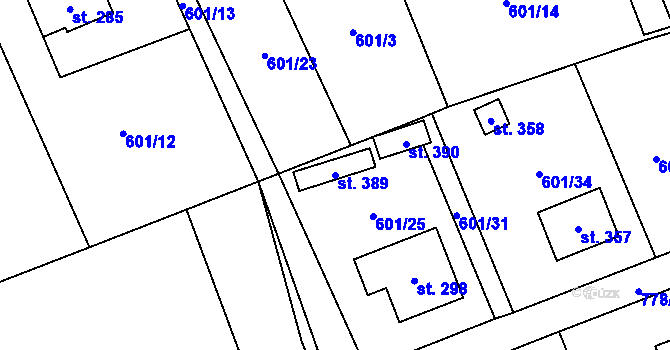 Parcela st. 389 v KÚ Podluhy, Katastrální mapa
