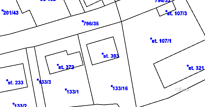 Parcela st. 393 v KÚ Podluhy, Katastrální mapa
