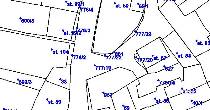 Parcela st. 777/22 v KÚ Podluhy, Katastrální mapa