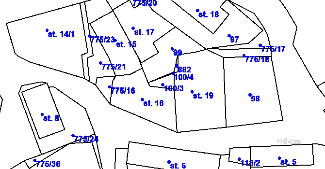 Parcela st. 100/3 v KÚ Podluhy, Katastrální mapa