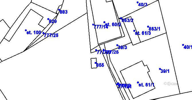 Parcela st. 777/27 v KÚ Podluhy, Katastrální mapa