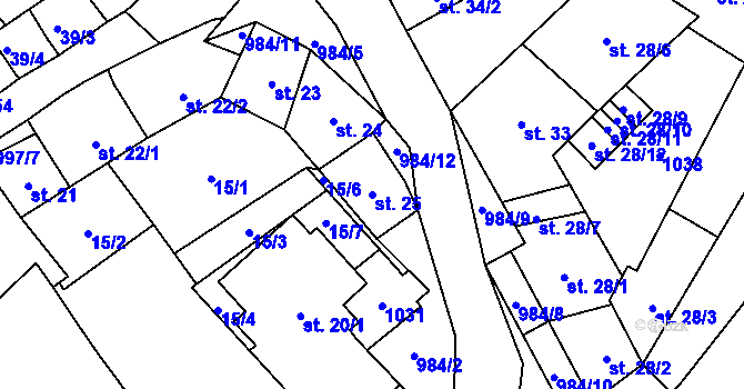 Parcela st. 25 v KÚ Podmokly u Sušice, Katastrální mapa