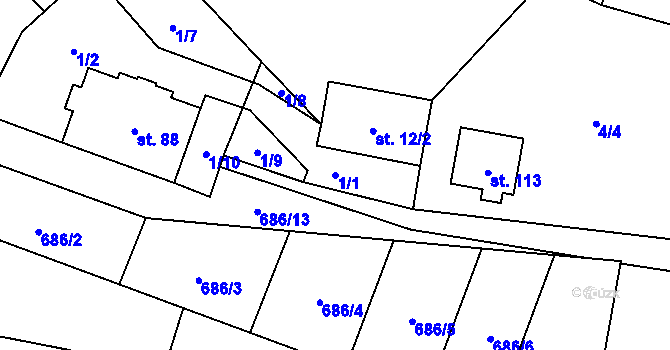 Parcela st. 1/1 v KÚ Podmokly u Sušice, Katastrální mapa