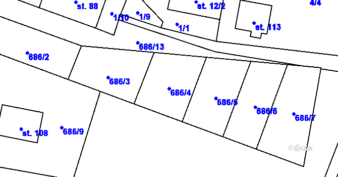 Parcela st. 686/4 v KÚ Podmokly u Sušice, Katastrální mapa