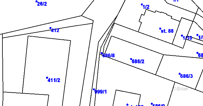 Parcela st. 686/8 v KÚ Podmokly u Sušice, Katastrální mapa