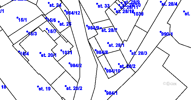 Parcela st. 984/8 v KÚ Podmokly u Sušice, Katastrální mapa