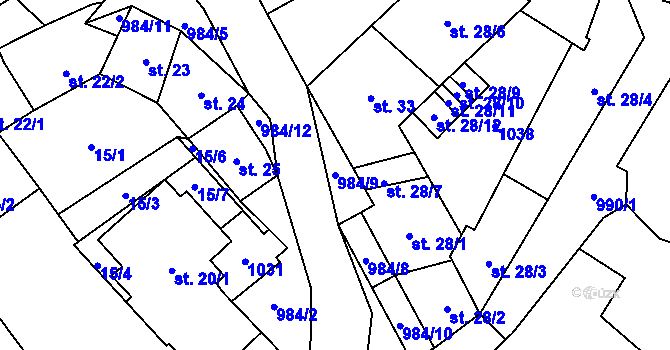 Parcela st. 984/9 v KÚ Podmokly u Sušice, Katastrální mapa