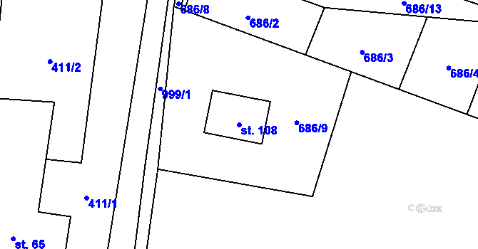 Parcela st. 108 v KÚ Podmokly u Sušice, Katastrální mapa