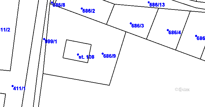 Parcela st. 686/9 v KÚ Podmokly u Sušice, Katastrální mapa