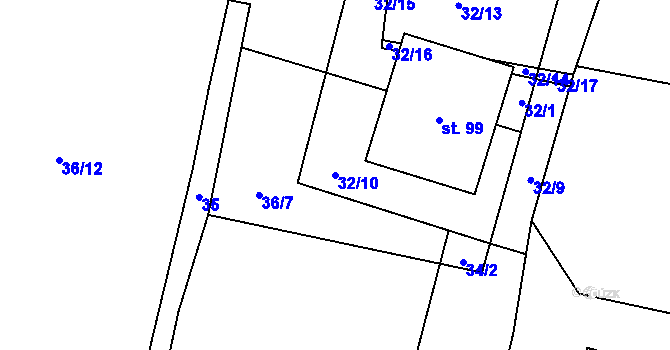 Parcela st. 32/10 v KÚ Podmokly u Sušice, Katastrální mapa