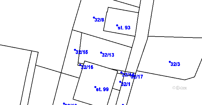 Parcela st. 32/13 v KÚ Podmokly u Sušice, Katastrální mapa