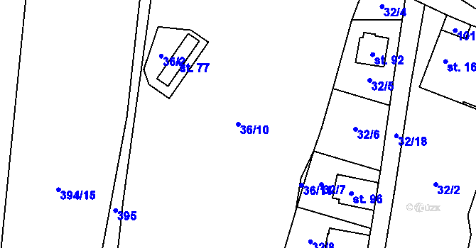 Parcela st. 36/10 v KÚ Podmokly u Sušice, Katastrální mapa