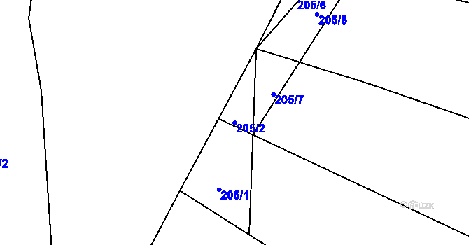 Parcela st. 205/2 v KÚ Podmokly u Sušice, Katastrální mapa