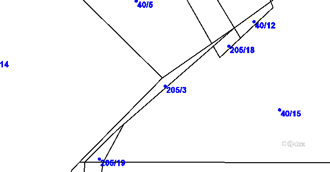 Parcela st. 205/3 v KÚ Podmokly u Sušice, Katastrální mapa