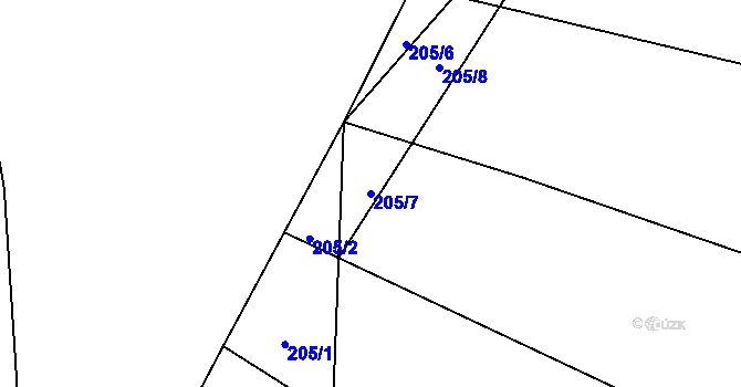 Parcela st. 205/7 v KÚ Podmokly u Sušice, Katastrální mapa