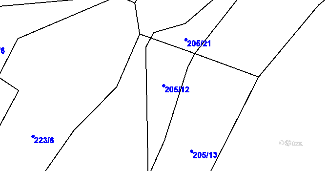Parcela st. 205/12 v KÚ Podmokly u Sušice, Katastrální mapa