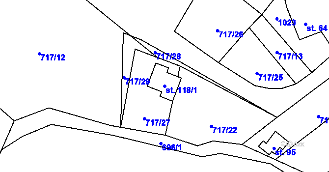 Parcela st. 118/1 v KÚ Podmokly u Sušice, Katastrální mapa