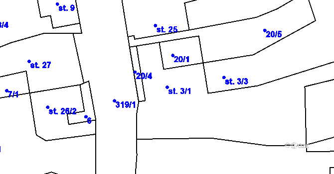 Parcela st. 3/1 v KÚ Čilá, Katastrální mapa