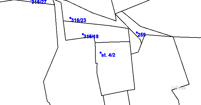 Parcela st. 4/2 v KÚ Hradiště nad Berounkou, Katastrální mapa