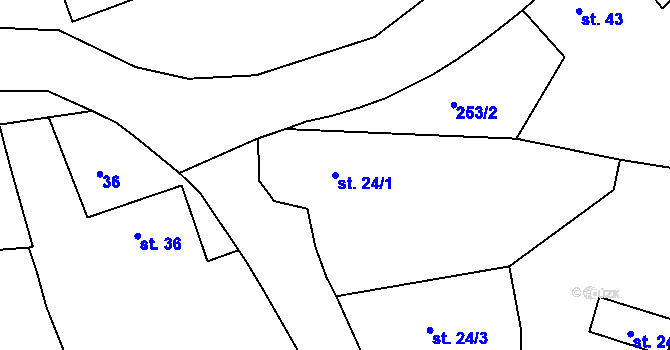 Parcela st. 24/1 v KÚ Hradiště nad Berounkou, Katastrální mapa
