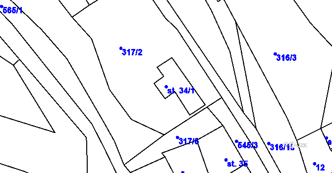 Parcela st. 34/1 v KÚ Hradiště nad Berounkou, Katastrální mapa