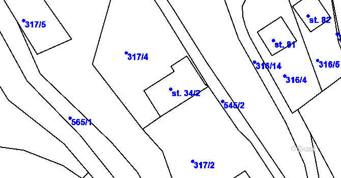 Parcela st. 34/2 v KÚ Hradiště nad Berounkou, Katastrální mapa