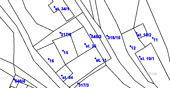 Parcela st. 35 v KÚ Hradiště nad Berounkou, Katastrální mapa