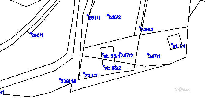 Parcela st. 55/1 v KÚ Hradiště nad Berounkou, Katastrální mapa