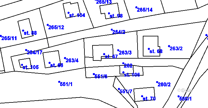 Parcela st. 67 v KÚ Hradiště nad Berounkou, Katastrální mapa