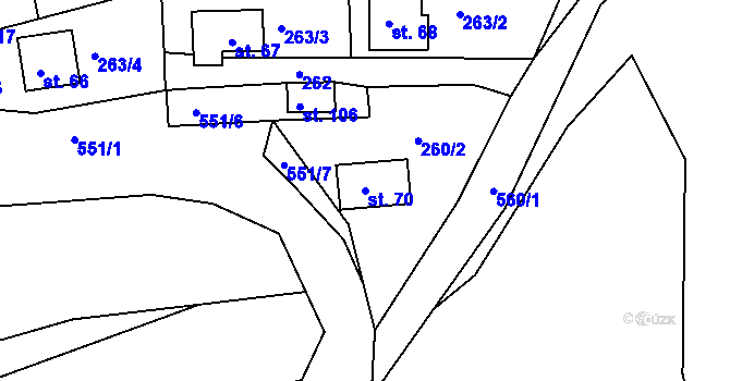 Parcela st. 70 v KÚ Hradiště nad Berounkou, Katastrální mapa