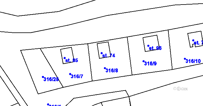 Parcela st. 74 v KÚ Hradiště nad Berounkou, Katastrální mapa