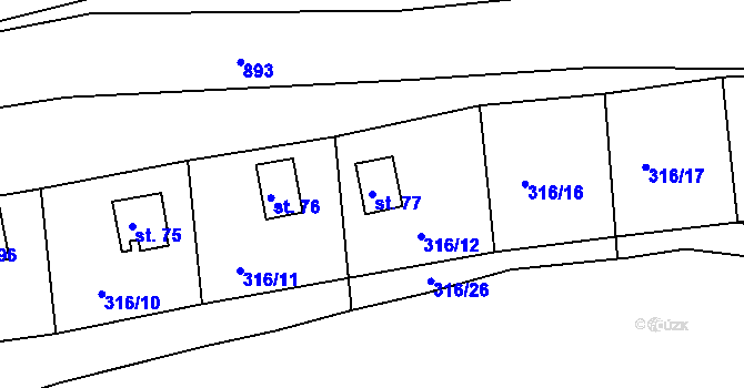 Parcela st. 77 v KÚ Hradiště nad Berounkou, Katastrální mapa