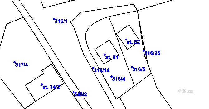 Parcela st. 81 v KÚ Hradiště nad Berounkou, Katastrální mapa