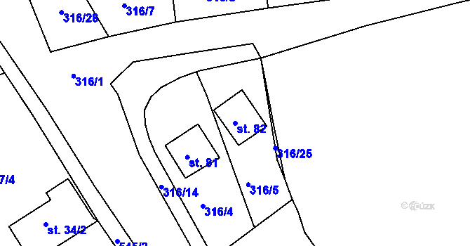 Parcela st. 82 v KÚ Hradiště nad Berounkou, Katastrální mapa